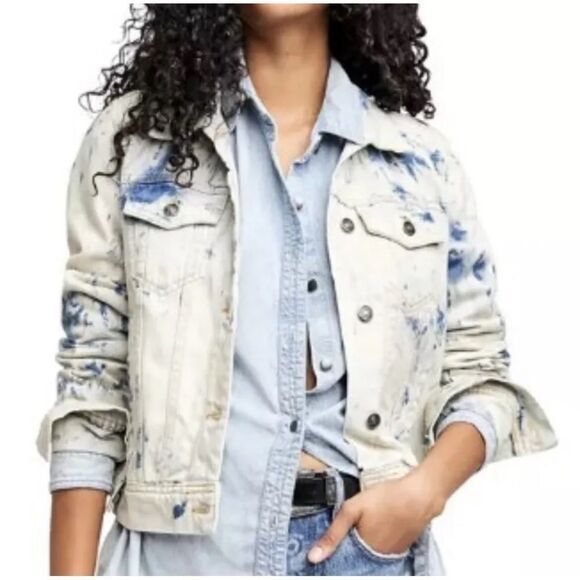 Free People Jackets & Blazers - NWT Free People Rumors  Denim Jacket  Tie Dye Blue Denim Size XS